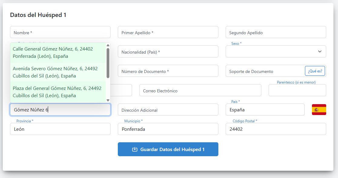 Autocompletado inteligente de direcciones en check-in de partes de viajeros