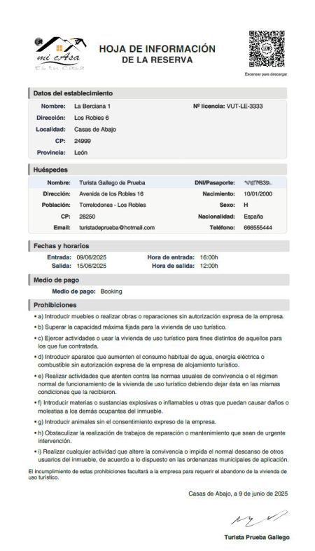 Hoja informativa legal con firma digital para partes de viajeros